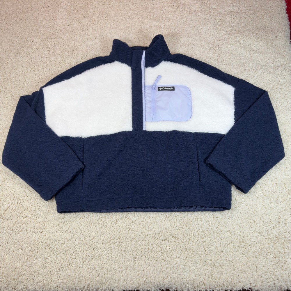 Columbia Fleece Pullover Women XL Navy White Colorblock Half Zip XP3671 Jacket